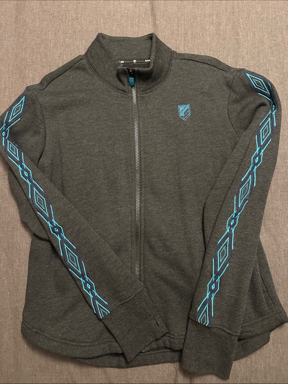 Dark Charcoal Sweatshirt with Teal & Navy Geometric Embroidery